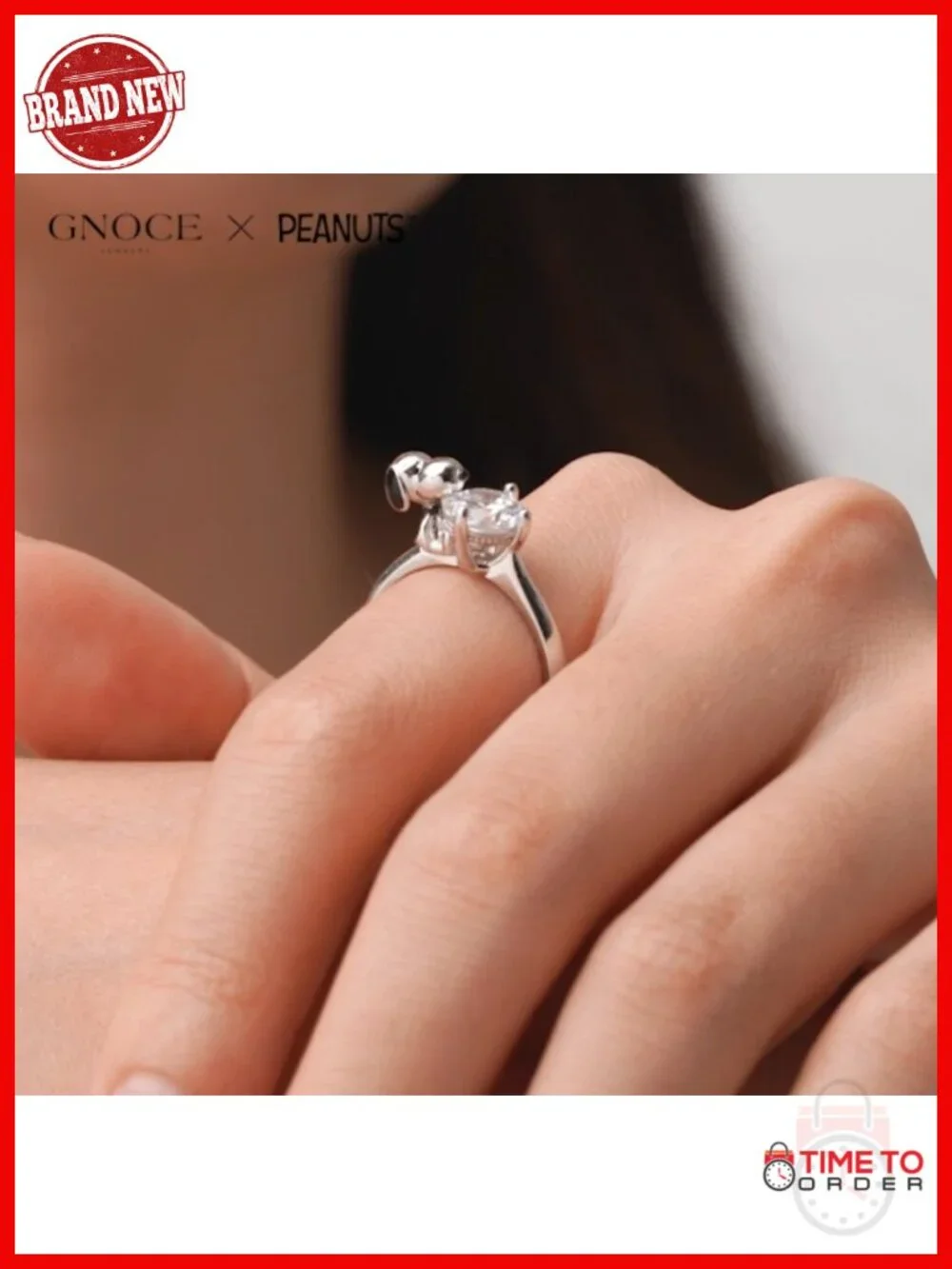 925 Sterling Silver Snoopy Hug Diamond Ring Statement Jewelry